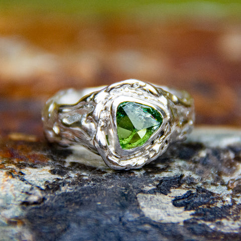 Organic freeform green tourmaline ring