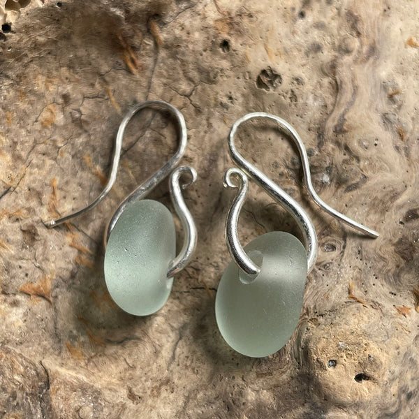 Sea glass silver earrings