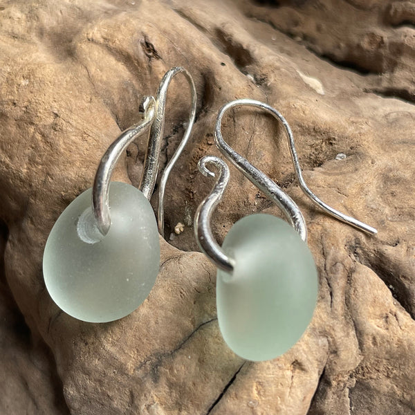 Sterling silver hand forged sea glass earrings