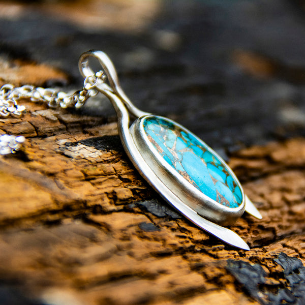 hand forged sterling silver turquoise pendant