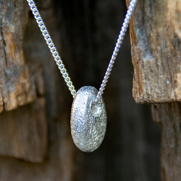 textured silver pebble pendant
