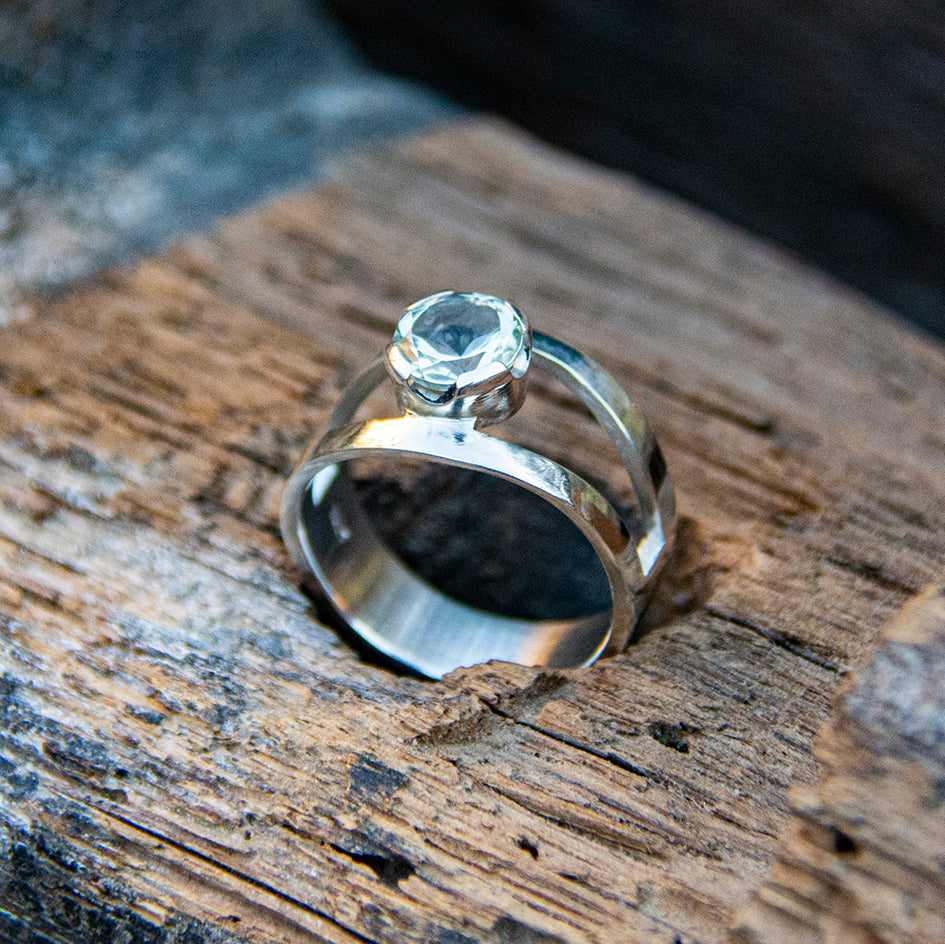 green amethyst set in recycled sterling silver