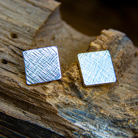 Square textured sterling silver ear studs