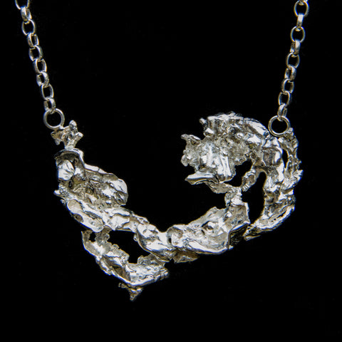 One of a kind statement, organic molten silver necklace