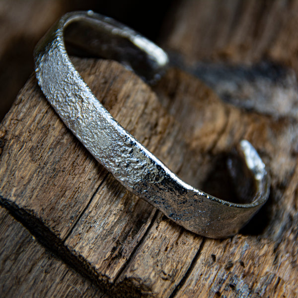 hand forged sterling silver, textured cuff bangle