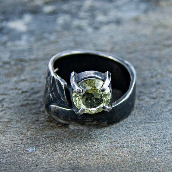 Oxidised wrap ring with claw set lemon quartz gemstone
