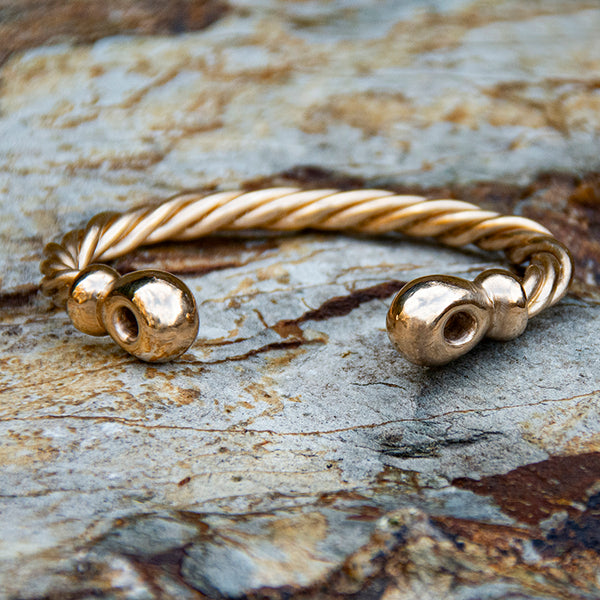 Bronze twisted torc bracelet inspired by Celtic and Anglo Saxon archeological finds, utilising modern and ancient artisan techniques