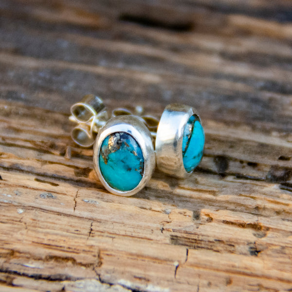 Oval turquoise sterling silver ear studs